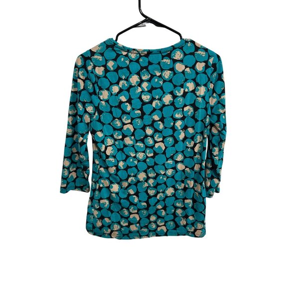 Madison Polka Dot Scoop Neck 3/4 Sleeve Top Blue Beige Sz Small Casual Wear - Picture 2 of 9